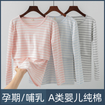  Breastfeeding autumn clothes Spring and autumn pure cotton pregnant women autumn and winter maternity line clothes winter tops single-piece confinement clothes feeding warm velvet