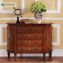 American semicircle chest cabinet solid wood mahogany color carved porch hall cabinet blue decorative corridor locker foreign trade
