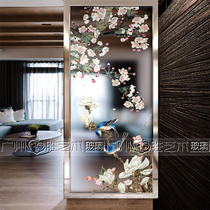 Art glass custom screen partition entry entrance shoe cabinet double-sided frosted living room dining room partition magnolia flower and bird