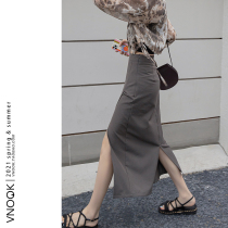 VNOOK hip skirt womens high waist design sense of medium-length 2021 new Korean version irregular split suit skirt