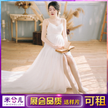 Exhibition new Korean style simple suspender skirt pregnant woman Photo Costume Photo Studio theme Photo big belly photo clothes rental