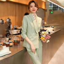 Shiluya fashion suit suit suit female temperament 2021 spring and autumn High sense light green foreign gas age age age suit suit pants set