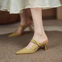 YCF Giant Giant Comfort Law Style Temperament Baotou Sandals Women 2022 Summer New Genuine Leather Pointed Heels High Heels