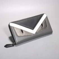 New Head Layer Bull Leather Small Monster in Europe and America Zipper Bag Collision Color Multifunction Tide Youth Devil Eyes Long wallet