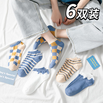 New socks womens short socks boat Socks spring and summer stripes Plaid Japanese ins cotton socks Korean college style girls