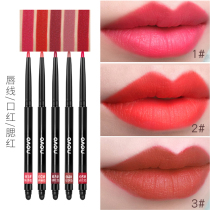 Lip pen Lip liner pen Female waterproof long-lasting female hook line Nude color non-stick cup lipstick color pen Automatic European and American double head