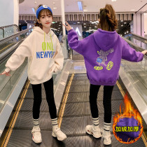 Girls Sweatclothes 2021 Autumn and Winter New style childrens fiery one plus velvet thickened childrens fashion tide childrens clothing
