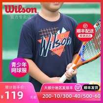 wilson wilson printed short-sleeved boys T-shirt white top Tennis sportswear comfortable tennis clothes