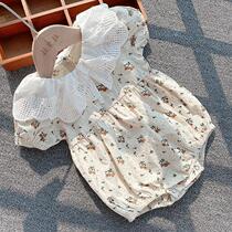 ins Korean baby clothes summer clothes Female baby short sleeve princess floral romper suit Cotton one-piece bag fart suit