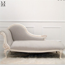  American fabric Chaise longue sofa Living room leisure recliner balcony Solid wood Chaise longue French retro old sofa