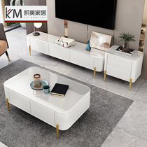 Light luxury simple coffee table TV cabinet combination tempered glass paint modern style minimalist living room floor cabinet white furniture