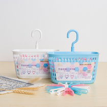 Rotating adhesive hook storage basket plastic clothes clip storage basket home drying fixed windproof clip plus hanging basket