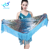 2020 New Female Belly Dance Waist Chain Indian Dance Hip Scarf Practice Waist Scarf Performance Waist Seal Tassel Sequin Triangle Scarf
