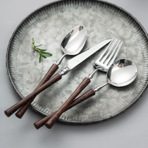 onlycook 304 stainless steel knife and fork set Western food cutlery wooden handle fork spoon steak knife three-piece set