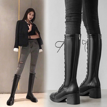 Tide brand strap no knee Knight boots female 2021 autumn and winter New Net Red fashion back zipper stretch long leather boots