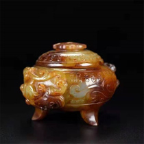 Ancient Wenware Old Jade and Tian jade carving Dragon lid jar incense burner jade bottle ornaments Ancient Jade old Collection