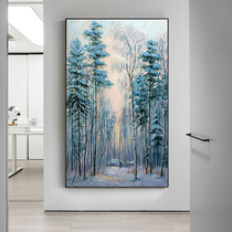 Pure hand-painted oil painting Nordic landscape decoration porch vertical version study hanging painting white birch forest modern large size customization