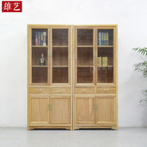 New Chinese style Old Elm bookcase Solid wood with drawer bookcase Zen living room study locker File cabinet