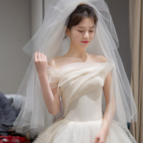 Shoulder satin light wedding dress 2021 New tailing temperament bride main yarn Mori simple super fairy French dream