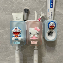 Punch-free wall-mounted storage drain cute couple toothbrush holder cartoon brush tooth Cup mouthwash cup set rack