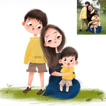 Cartoon Q-version hand-painted head portrait couple family portrait sketch real character Image logo design cartoon customization