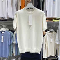 Dongdaemun Korea mens and womens live LAINE high-quality linen solid color loose round neck knitted short-sleeved T-shirt