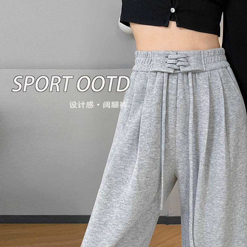 Grey Wide Leg Pants Women's Spring and Autumn Thin Casual Guard Pants 2023 New High Waist Sagging Small Straight Sweatpants