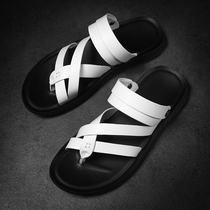 Roman sandals men genuine leather summer outwear soft bottom beach shoes non-slip abrasion resistant herringbone slippers Young casual dongle dongle shoes