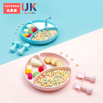 Baby dinner plate Baby childrens grid plate Suction cup silicone supplementary tableware set Short licking spoon eating training