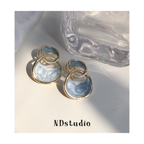 ND want to go to the seaside > French style blue art fainting small crowdsourced superior temperament geometric mosquito incense tray ear clip