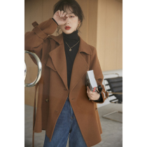 Texas Paris coat winter New wool caramel double-breasted small man medium long double-faced jacket