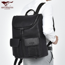 Seven wolves simple shoulder bag mens leather high-grade new large capacity high-grade travel bag commuter computer schoolbag