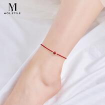 Red rope cinnabar foot chain female advanced feeling net red 2021 new foot decoration foot chain transfer bead hand woven foot rope