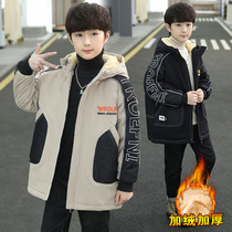 Boy denim plus velvet thickened jacket 2021 New middle child autumn and winter leisure foreign style fashionable childrens clothing windbreaker tide