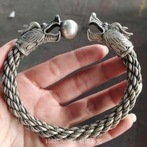 Antiques antiques old bronze miscellaneous collections antique bronze Tibetan silver dragon double dragon pearl twist bracelet