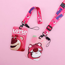 Strawberry bear hard shell card cover lanyard kindergarten pick-up cute badge bus card Student campus citizen meal card cover