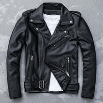 Anti-season leakage head layer cowhide leather leather leather men pure leather lapel riding machine clothing belt jacket inventory