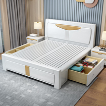 White Chinese solid wood bed 1 8 m home single double bed modern minimalist 1 5m master bedroom oak storage wedding bed