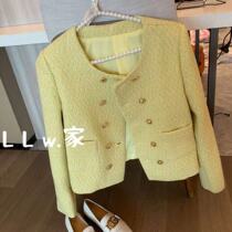 Autumn and winter warm yellow~2021 autumn and winter new French small fragrance double-breasted tweed long-sleeved woolen short jacket