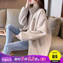 Tang Lion 2022 autumn and winter new polar fleece thickened jacket female Korean version of the casual plus velvet top black tide K