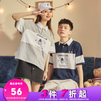 Tang Shi 2021 summer couple polo shirt short sleeve stitching lapel collar Paul shirt couple dress printing trend summer dress light and thin