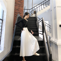 Autumn high waist swing skirt A- line dress white knee long fairy dress pleated skirt skirt pleated long skirt