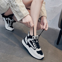 Hong Kong 2021 Autumn New thick-soled leather White shoes womens wild high-top casual sports dad shoes ins tide