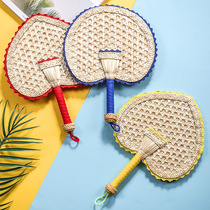 Summer hand fan hand-woven colorful wheat straw old-fashioned big fan childrens baby cool mosquito repellent fan