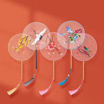 Embroidery long handle group fan ancient wind Han clothes Childrens summer Su embroidery Troupe Half overdraft dance qipao Chinese Classical Fan