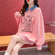 Pregnant womens spring clothing suit new out-of-the-net red sweatshirt Fashion easing medium long T-shirt Spring autumn season Conspicuic Blouse