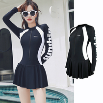 Large size swimsuit female fat mm one-piece long sleeve covering meat thin conservative student swimsuit summer sunscreen Professional sports