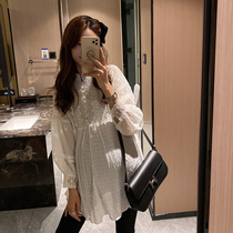 Golden cocoon pregnant women long sleeve lace shirt 2021 hot mom fashion spring autumn loose Korean chiffon top