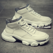 Trendy mens shoes 2022 autumn and winter new high-top leather shoes Korean version all-match leather soft bottom trend sports casual sneakers