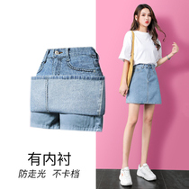 High-waisted denim short skirt womens summer a-line skirt anti-light 2021 spring new loose thin section hip skirt